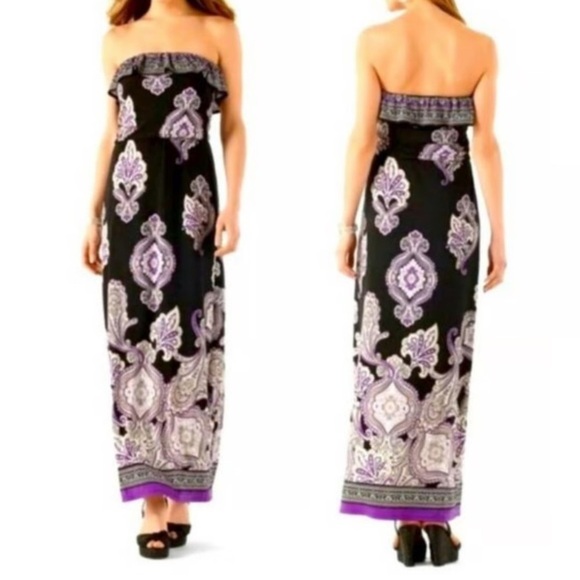 White House Black Market Strapless Dress with Purple Accents - Picture 1 of 13